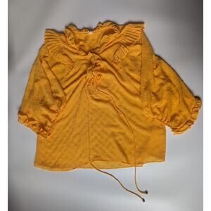 Anthropologie Size Large Yellow/Orange Flowy Tie Front Balloon Sleeve Ruffle...